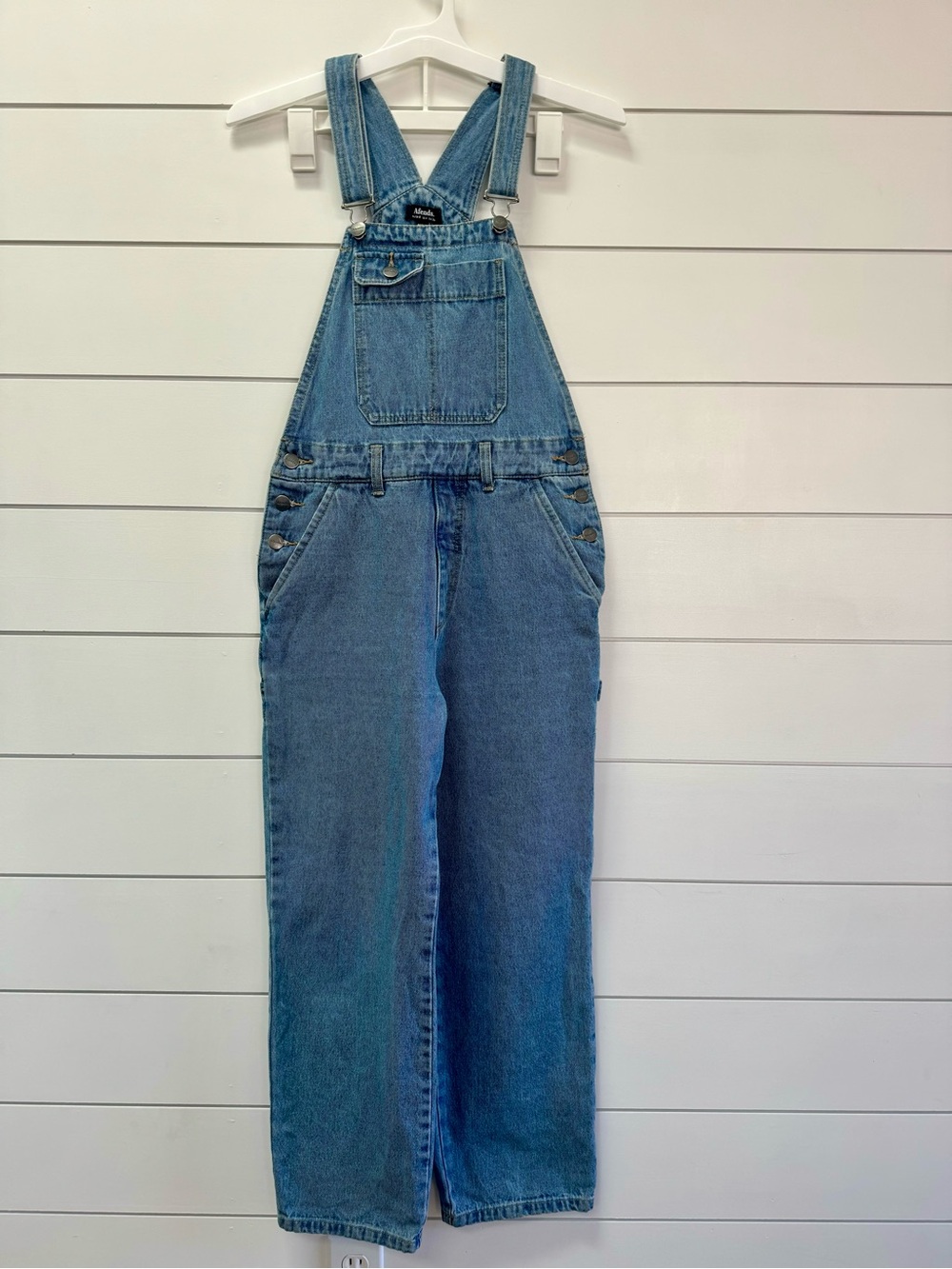 AFENDS Louis Denim Baggy Overalls Worn Blue Wide Leg Sz 4